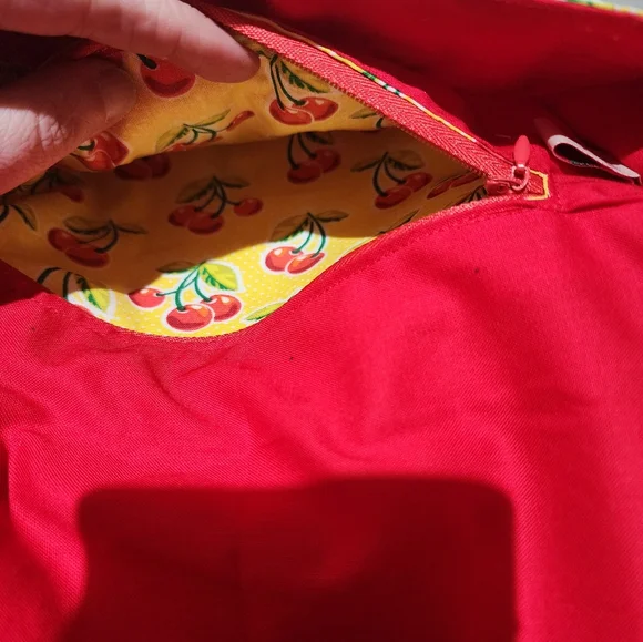 Handmade Cherry Print Yellow Red Crossbody Bag - Picture 4 of 5